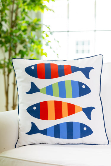 Fish Friends White Indoor Outdoor Pillow