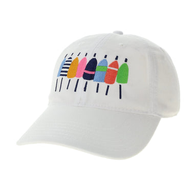 White Baseball Hat with Embroidered Buoyline Design