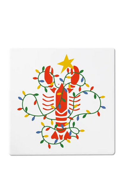 Lobster Lights White Ceramic Coaster