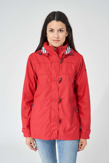 Red Raincoat with Striped Lining