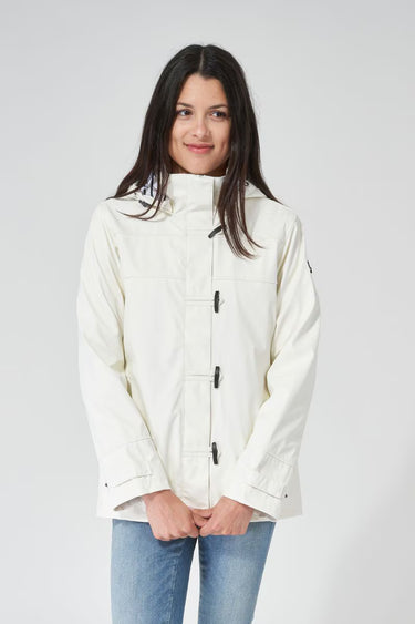 White Raincoat with Striped Lining