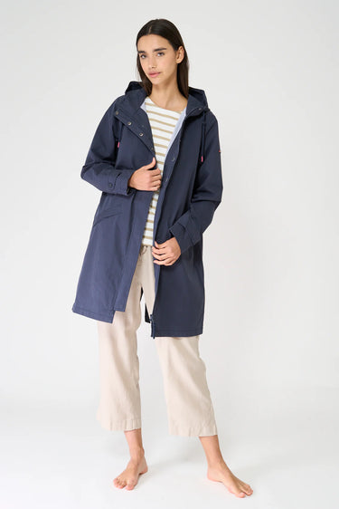 Navy Long Cotton Raincoat
