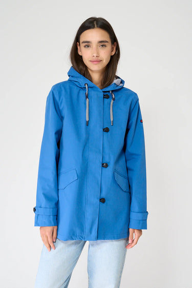 Blue Cotton Raincoat with Sealed Seams