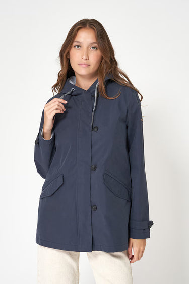 Navy Short Cotton Raincoat with Sealed Seams