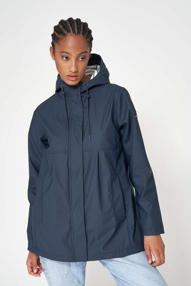 Short Navy Raincoat with Cotton Lining