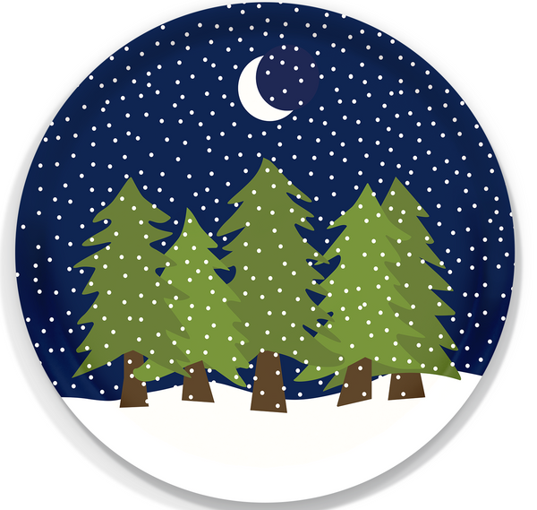 Midnight Snow Round Wooden Tray