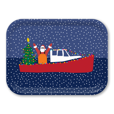 Santa on a Boat Medium Wooden Tray