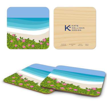 Beach Roses Wooden Coasters