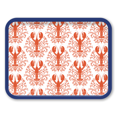 Lobster Damask Pattern Red Wooden Trays