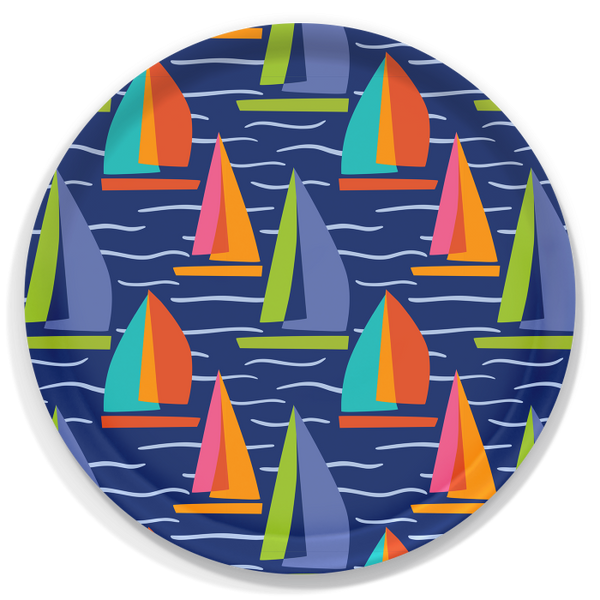 Full Sail in Blue Large Round Wooden Tray