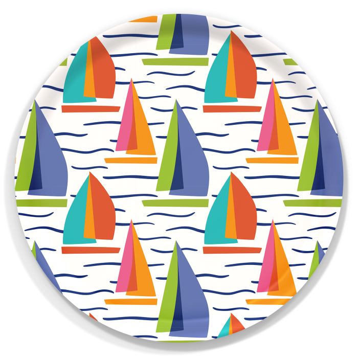 Full Sail in White Large Round Wooden Tray