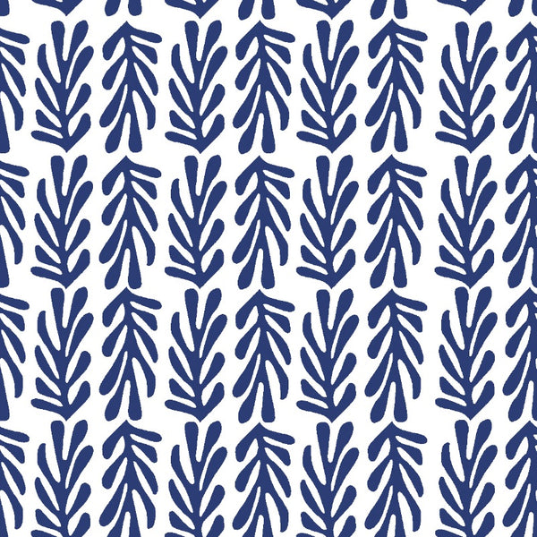 Seaweed in Blue on White Kate Nelligan Design Cotton Fabric by the Yard
