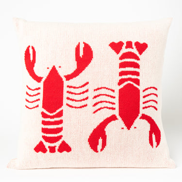 Lobster Square Knit Pillow Natural & Red