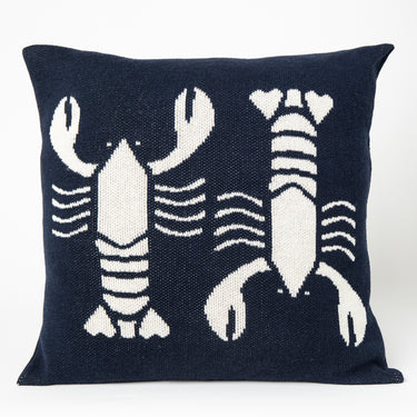 Lobster Square Knit Pillow Natural & Navy