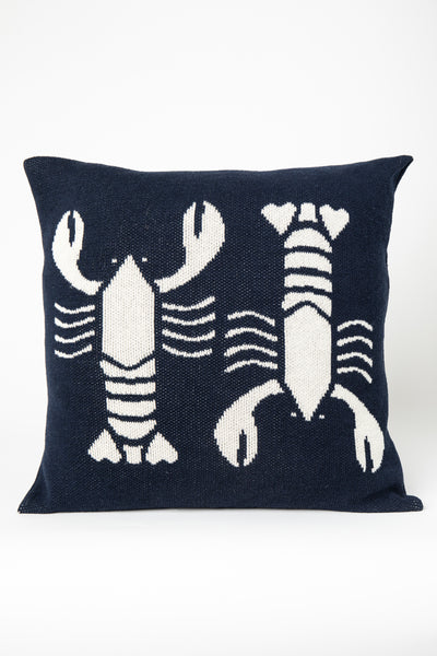 Lobster Square Knit Pillow Natural & Navy