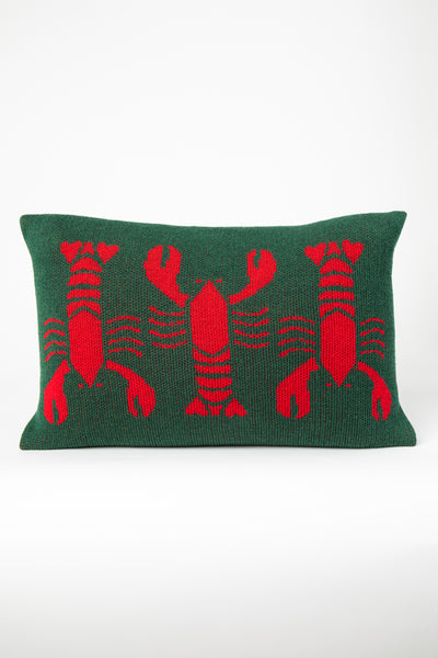 Lobster Knit Lumbar Pillow Hunter Green & Red