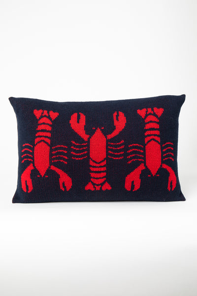 Lobster Knit Lumbar Pillow Navy & Red
