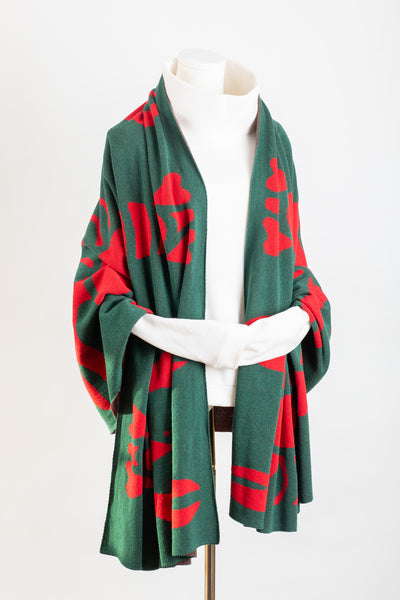 Lobster Knit Wide Wrap in Green & Red