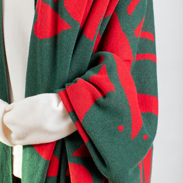 Lobster Knit Wide Wrap in Green & Red