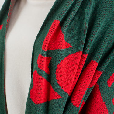 Lobster Knit Wide Wrap in Green & Red