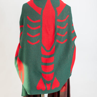 Lobster Knit Wide Wrap in Green & Red