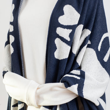 Lobster Knit Wide Wrap in Navy & Natural