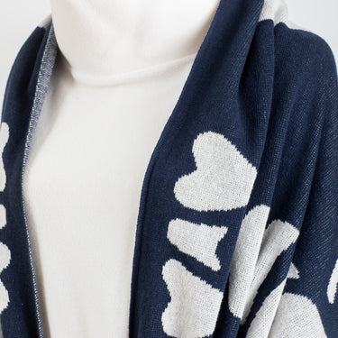 Lobster Knit Wide Wrap in Navy & Natural