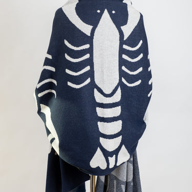Lobster Knit Wide Wrap in Navy & Natural