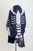 Lobster Knit Wide Wrap in Navy & Natural