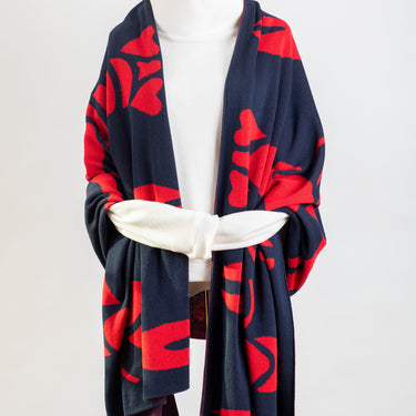 Lobster Knit Wide Wrap in Red & Navy