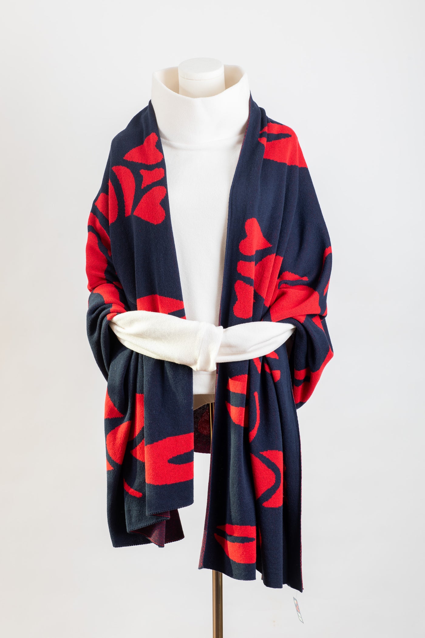 Lobster Knit Wide Wrap in Red & Navy