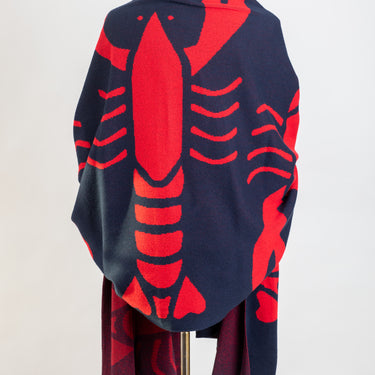 Lobster Knit Wide Wrap in Red & Navy