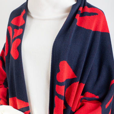 Lobster Knit Wide Wrap in Red & Navy