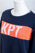 KPT Classic Knit Crewneck Pullover - Navy with Orange & Pink