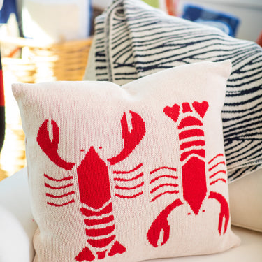 Lobster Square Knit Pillow Natural & Red