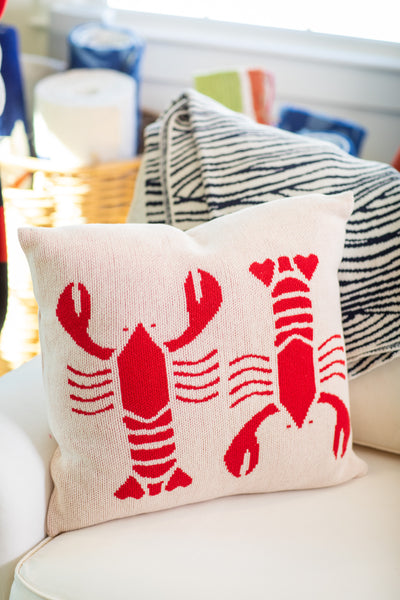 Lobster Square Knit Pillow Natural & Red