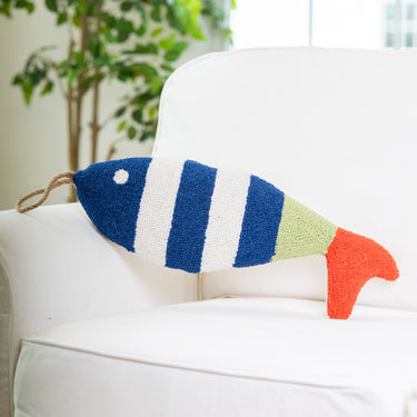 Blue Striped Picket Fish Hook Pillow