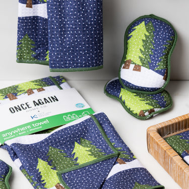Midnight Snow/Garden Green REcycled REusable Kitchen Towels