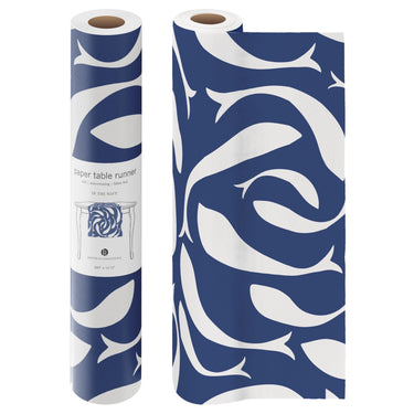 Blue & White Swirling Fish Paper Table Runner
