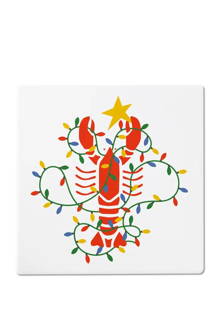Lobster Lights White Ceramic Coaster