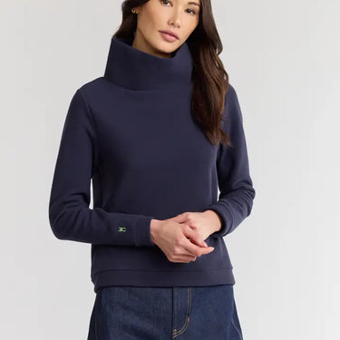 Navy Park Slope Turtleneck in Vello Fleece by Dudley Stephens