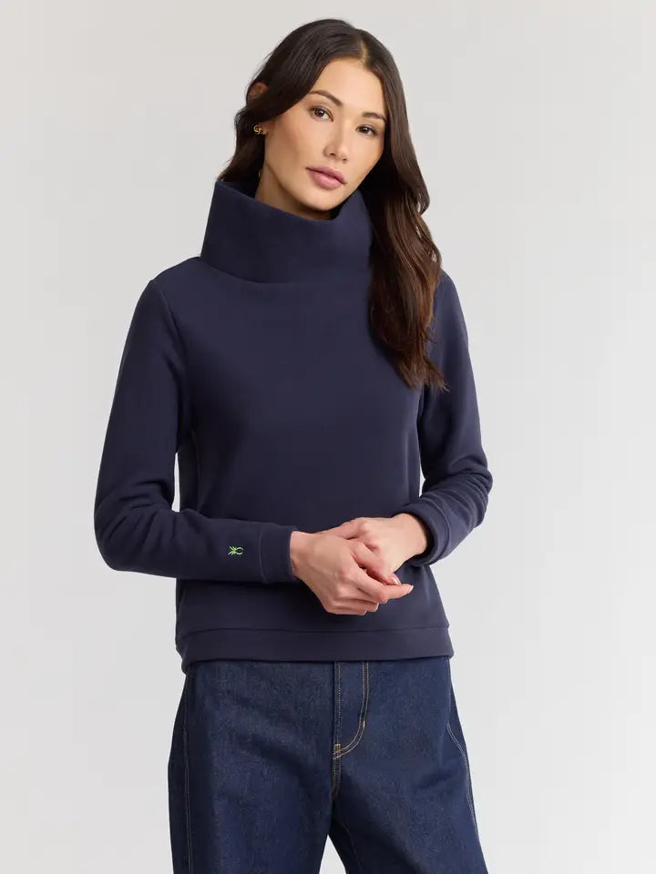 Navy Park Slope Turtleneck in Vello Fleece by Dudley Stephens