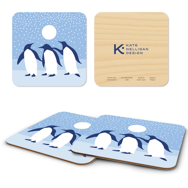 Arctic Antics Penguins Wooden Coasters