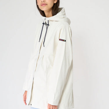 Short White Raincoat with Cotton Lining