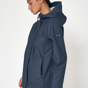 Short Navy Raincoat with Cotton Lining