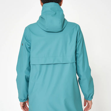 Long Teal Raincoat with Visible Zipper