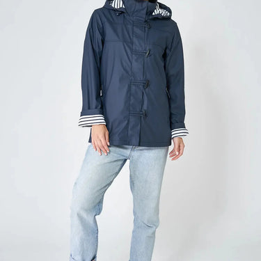 Navy Raincoat with Striped Lining