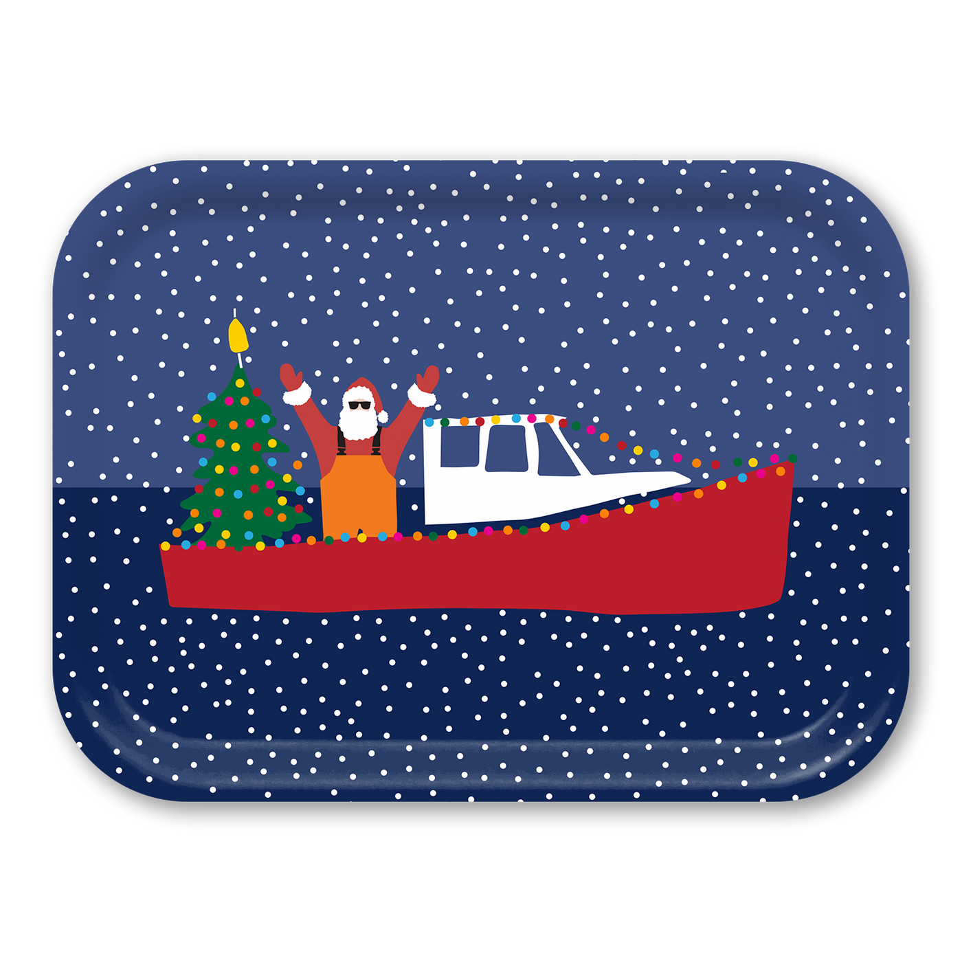 Santa on a Boat Medium Wooden Tray