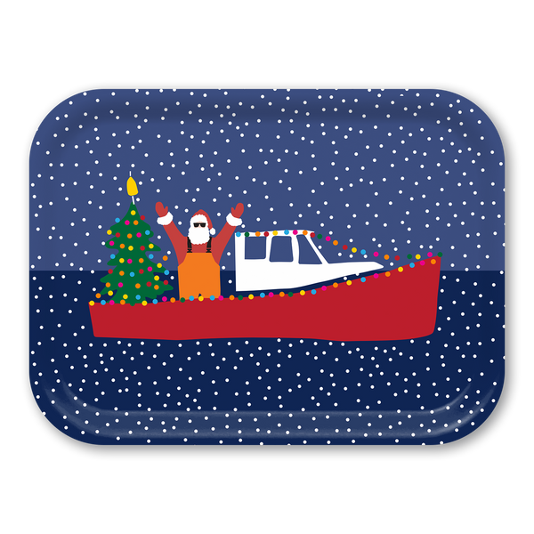 Santa on a Boat Medium Wooden Tray