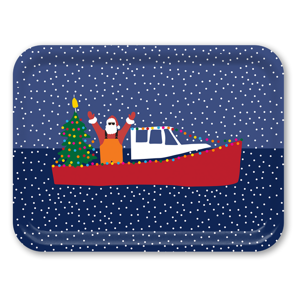 Santa on a Boat Large Wooden Tray